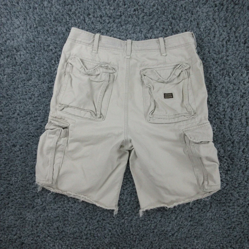 Abercrombie & Fitch Shorts Mens 32 Beige Thrashed Distressed Cargo 33x10*